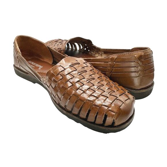 Sunsteps | Women | Golden Tan Hand Woven Leather Huaruche Slip-On Sandals | Sz 8 - Picture 2 of 13